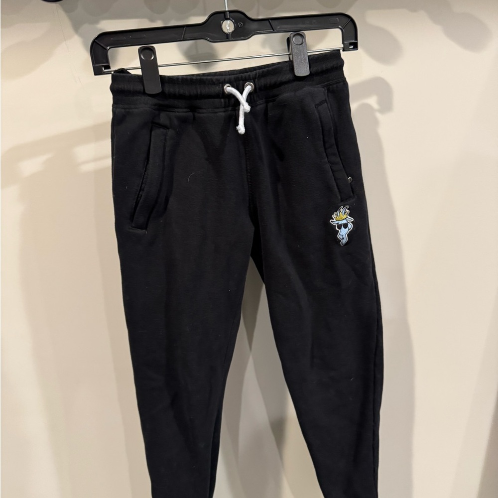 Kids Black Joggers with Embroidered Detail